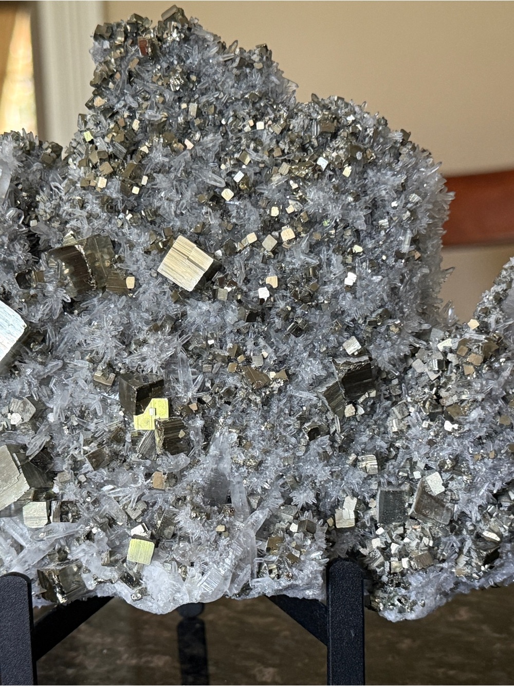 Natural Pyrite and Quartz Cluster — Metallic Gold & Clear